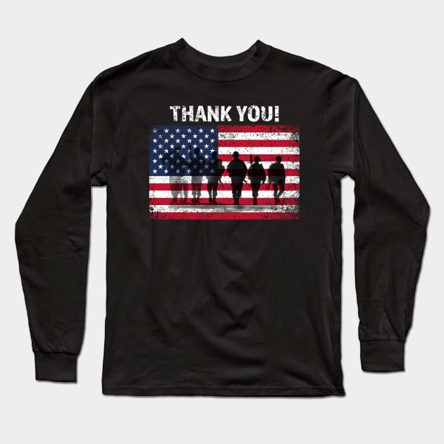 American Flag TShirts Thank you Veterans Long Sleeve T-Shirt by MYFROG